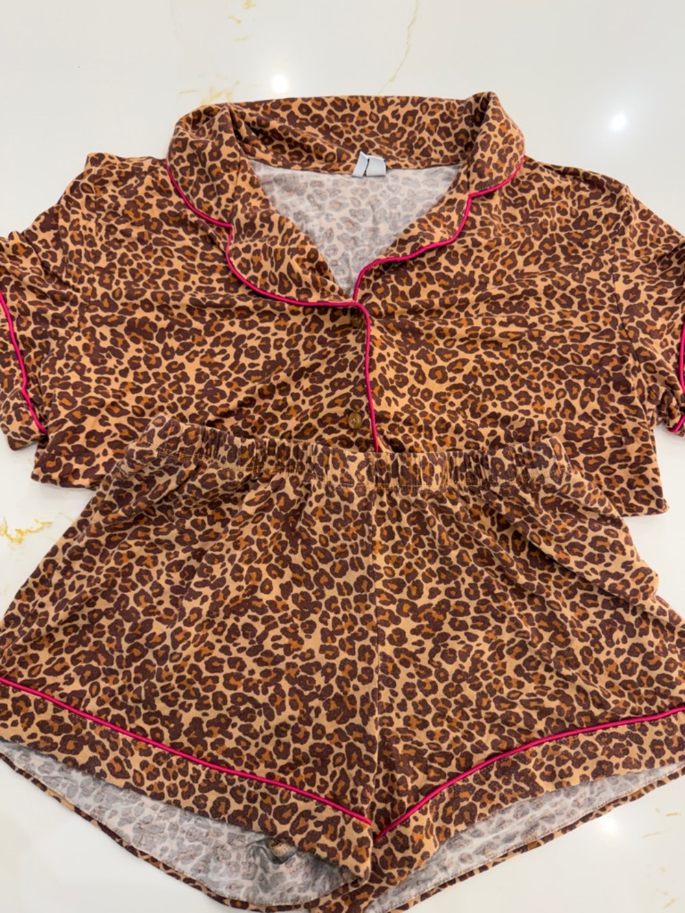Nordstrom Leopard Print Two-Piece Pajama Set with Pink Piping